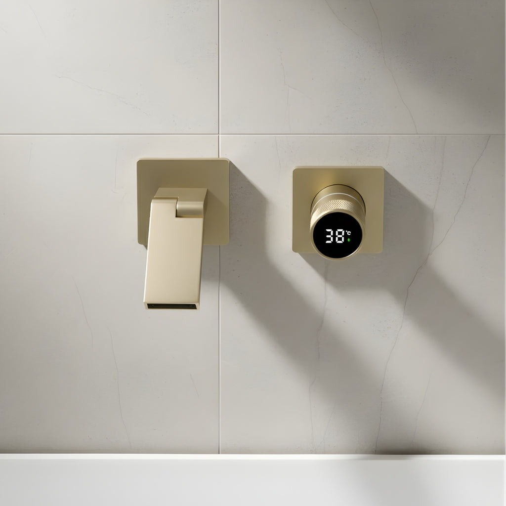 Robinet salle de bain lavabo mural encastrable pivotant - Doré - Laiton
