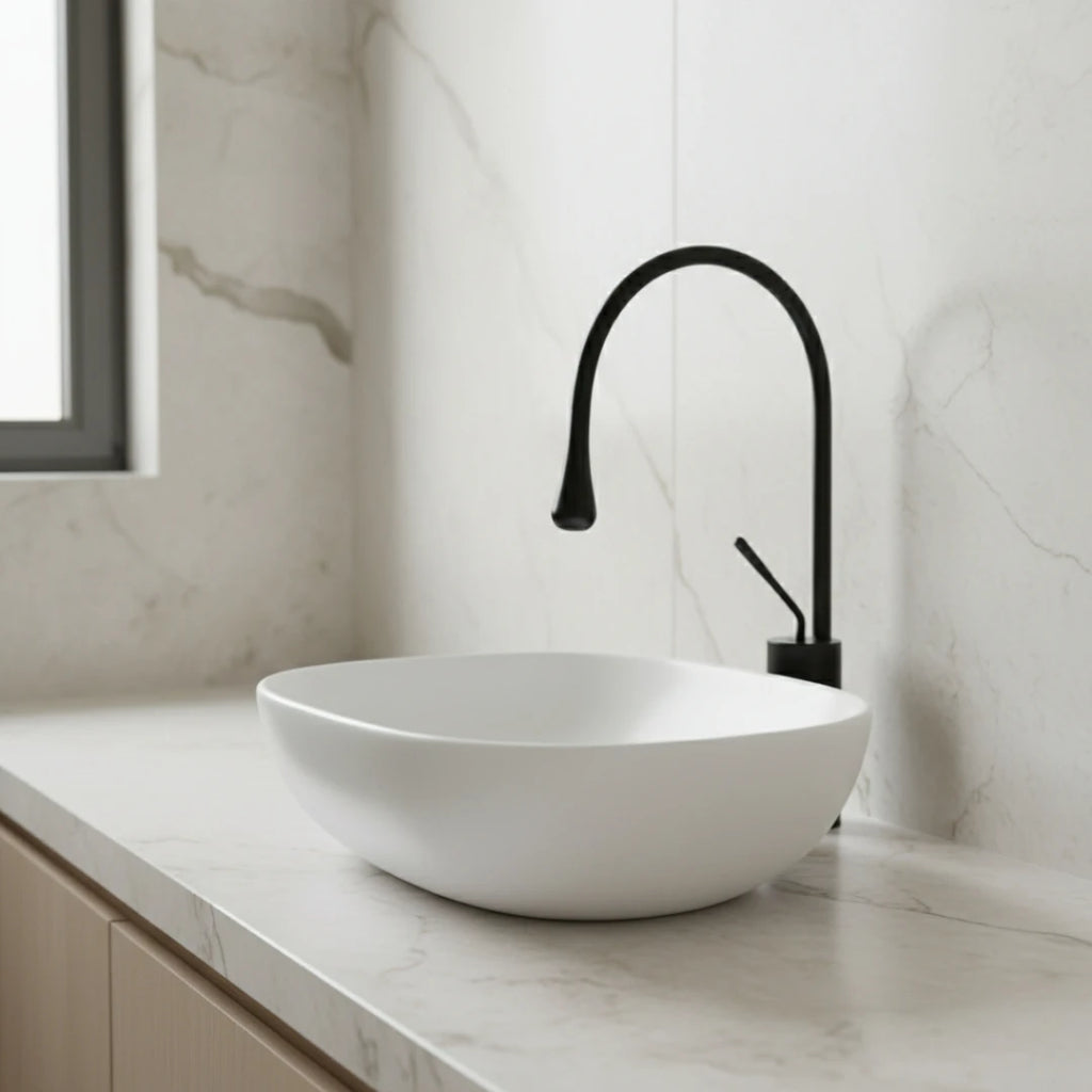 Robinet salle de bain lavabo design arrondi goutte - Noir - Laiton