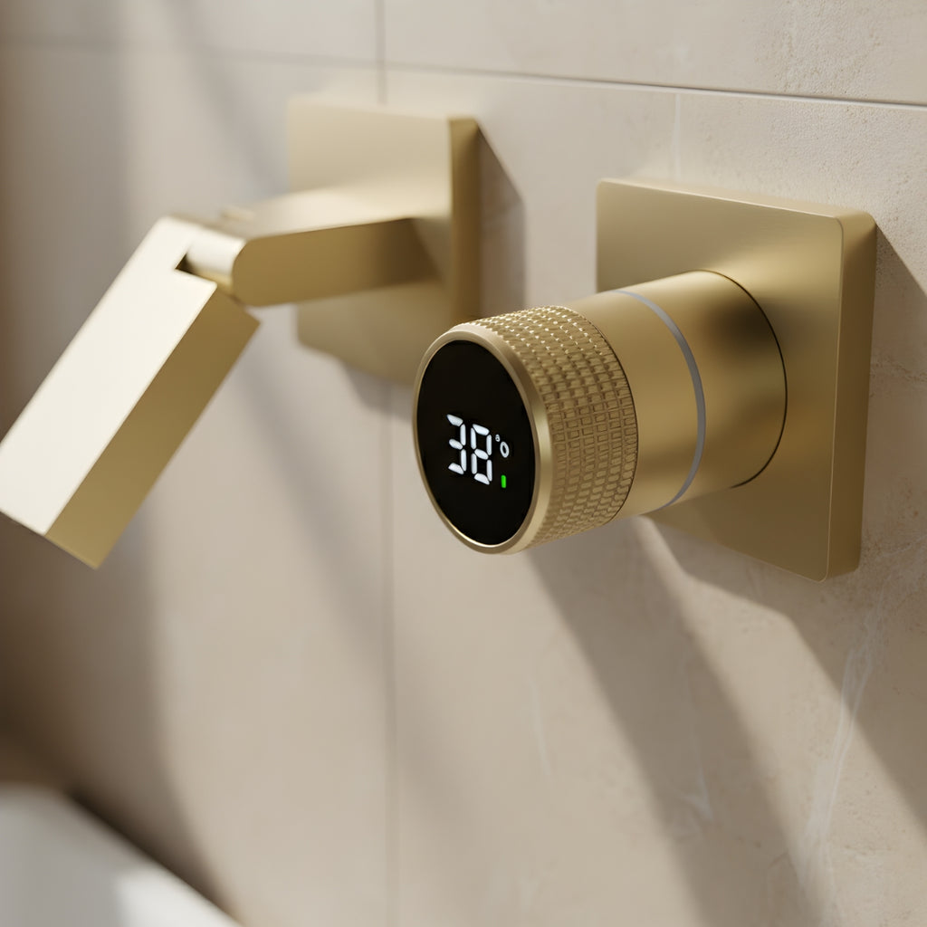 Robinet salle de bain lavabo mural encastrable pivotant - Doré - Laiton