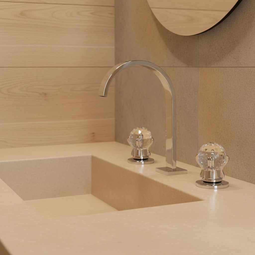 Robinet salle de bain lavabo poignées déportées chics - Argenté - Laiton