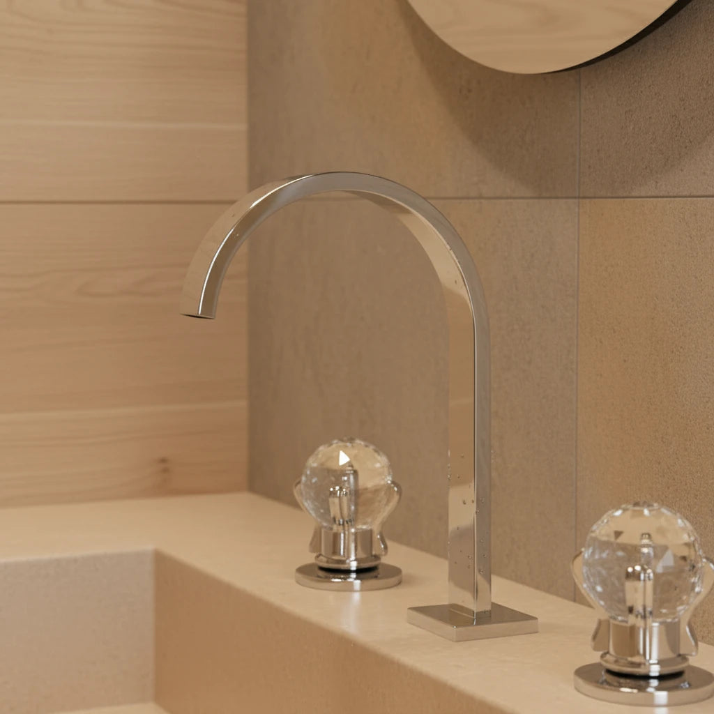Robinet salle de bain lavabo poignées déportées chics - Argenté - Laiton