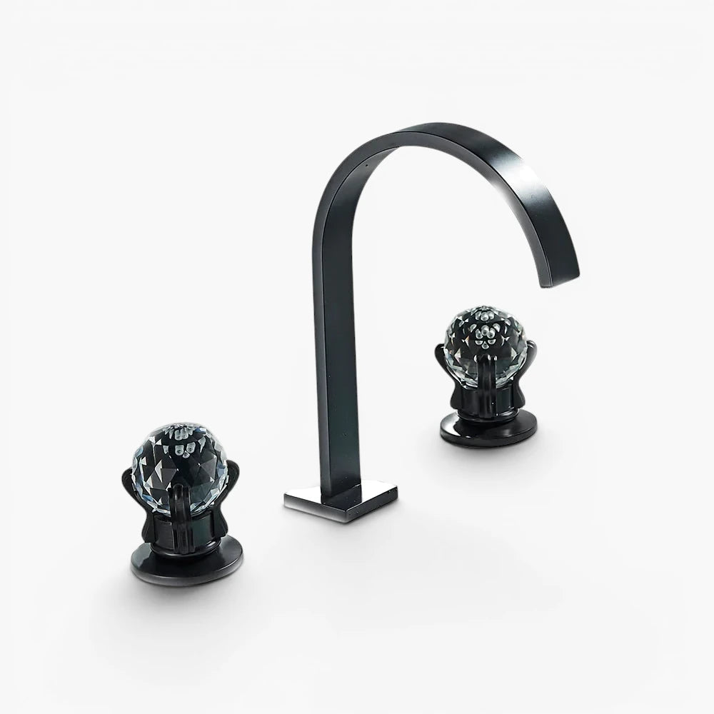 Robinet salle de bain lavabo poignées déportées chics - Noir - Laiton