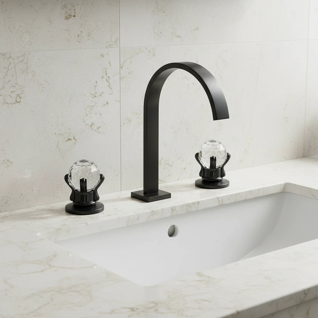 Robinet salle de bain lavabo poignées déportées chics - Noir - Laiton