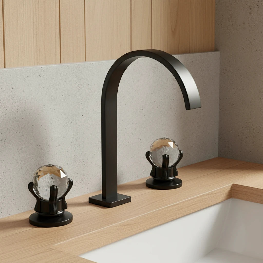 Robinet salle de bain lavabo poignées déportées chics - Noir - Laiton