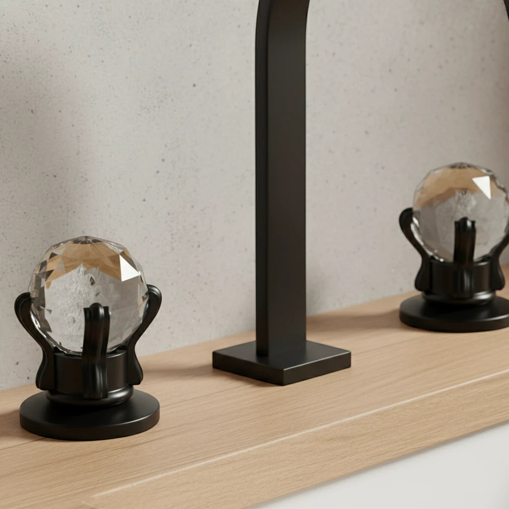 Robinet salle de bain lavabo poignées déportées chics - Noir - Laiton