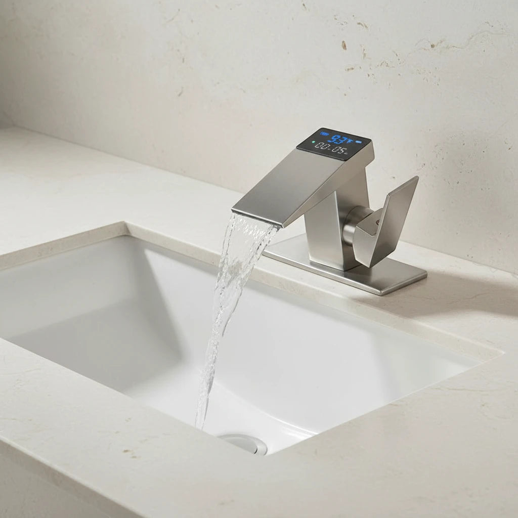 Robinet salle de bain lavabo thermostatique affichage numérique - Argenté - Laiton