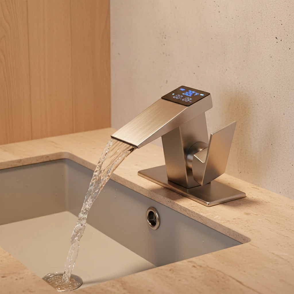Robinet salle de bain lavabo thermostatique affichage numérique - Argenté - Laiton
