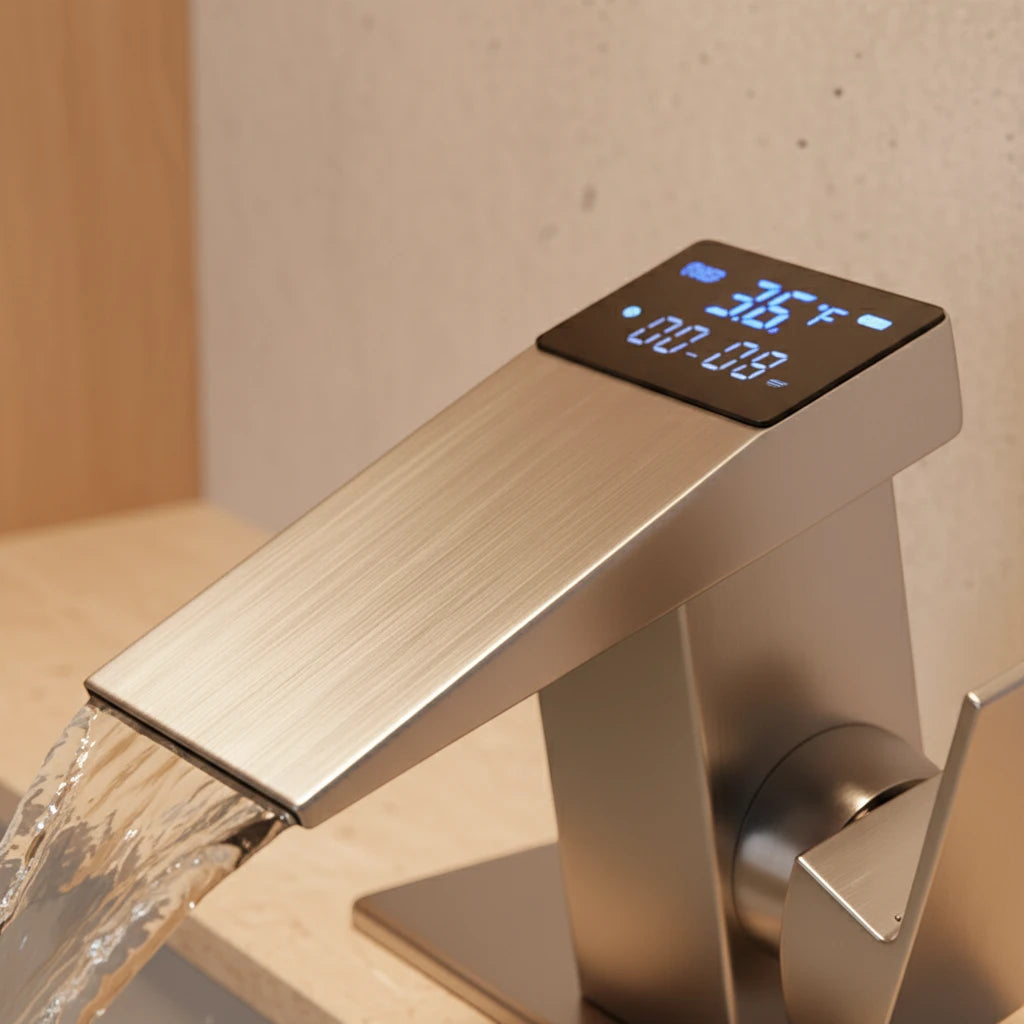 Robinet salle de bain lavabo thermostatique affichage numérique - Argenté - Laiton