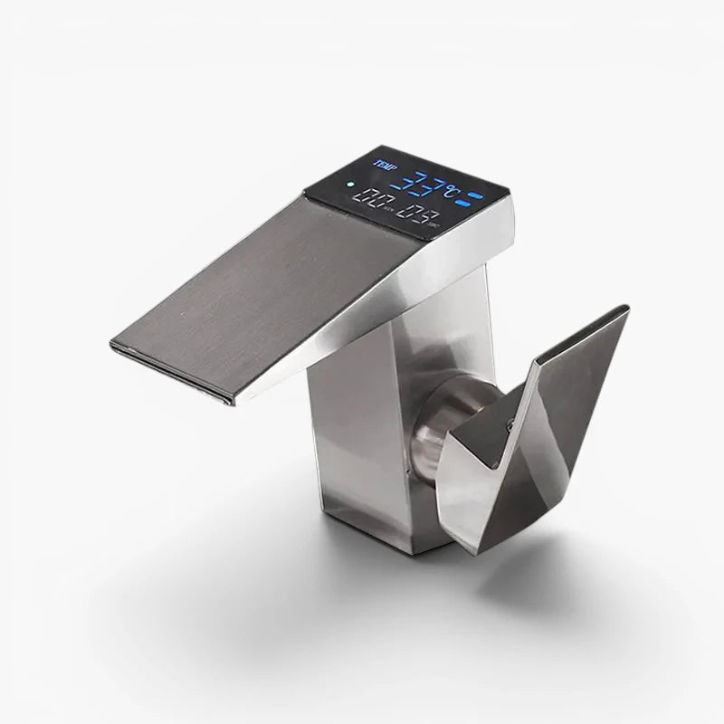 Robinet salle de bain lavabo thermostatique affichage numérique - Argenté - Laiton