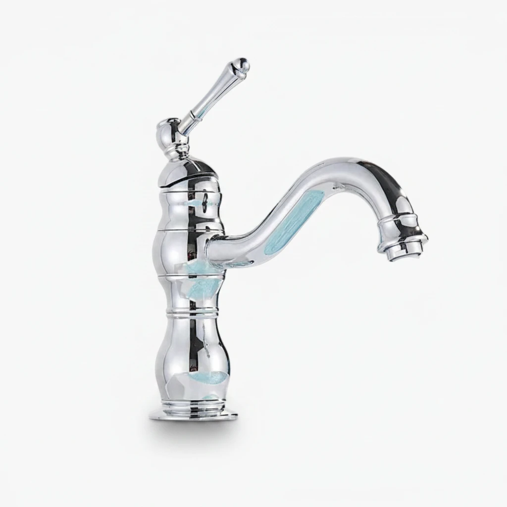 Robinet salle de bain lavabo vintage mitigeur rétro - Argenté - Laiton