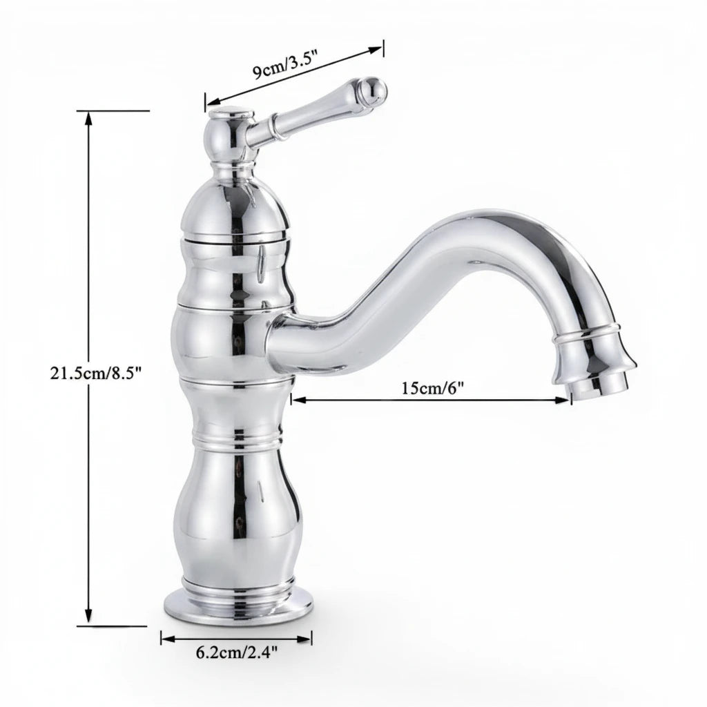 Robinet salle de bain lavabo vintage mitigeur rétro - Argenté - Laiton