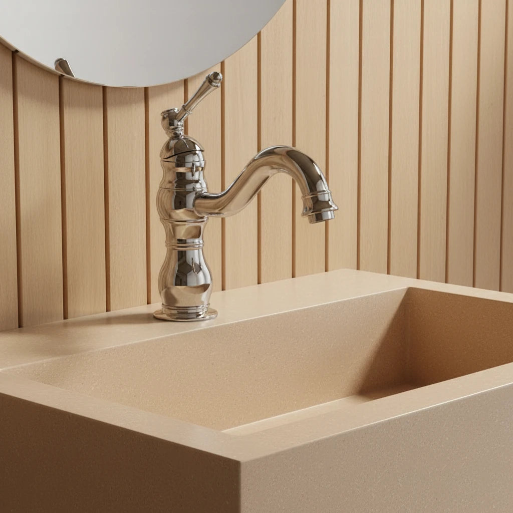 Robinet salle de bain lavabo vintage mitigeur rétro - Argenté - Laiton