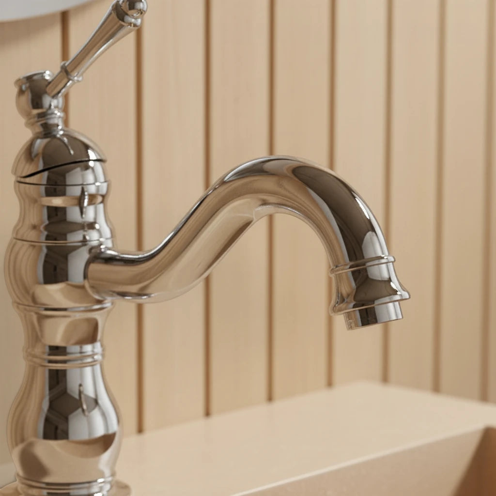 Robinet salle de bain lavabo vintage mitigeur rétro - Argenté - Laiton