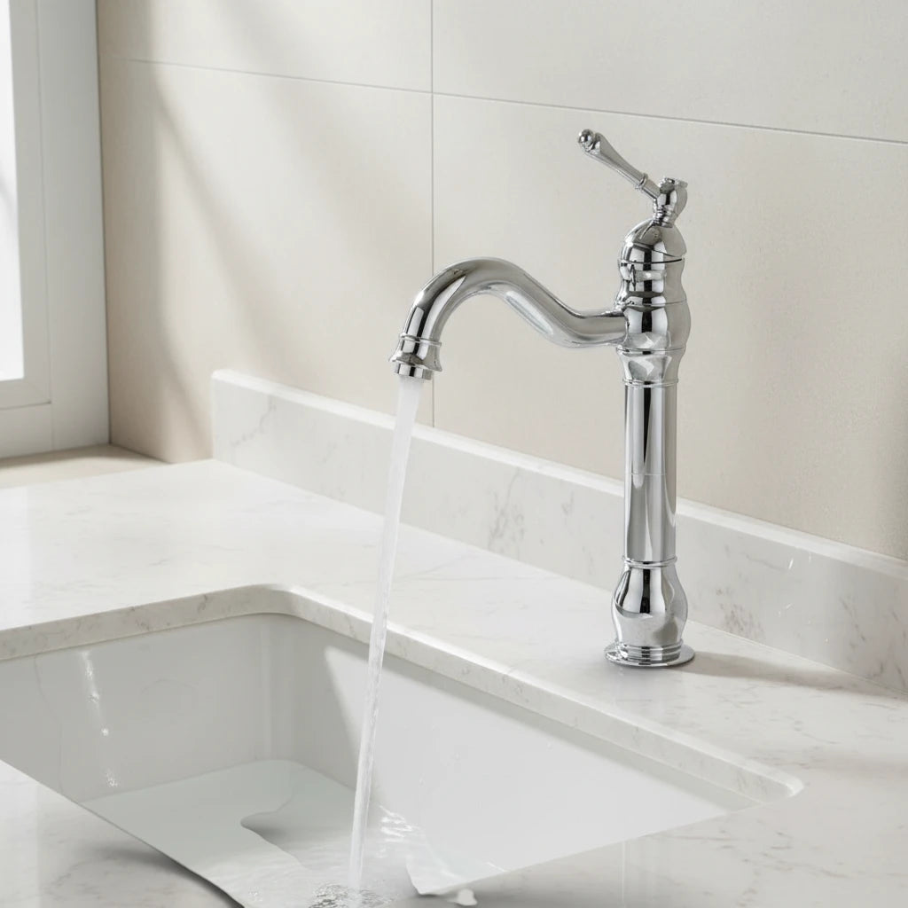 Robinet salle de bain lavabo vintage mitigeur rétro - Argenté - Laiton