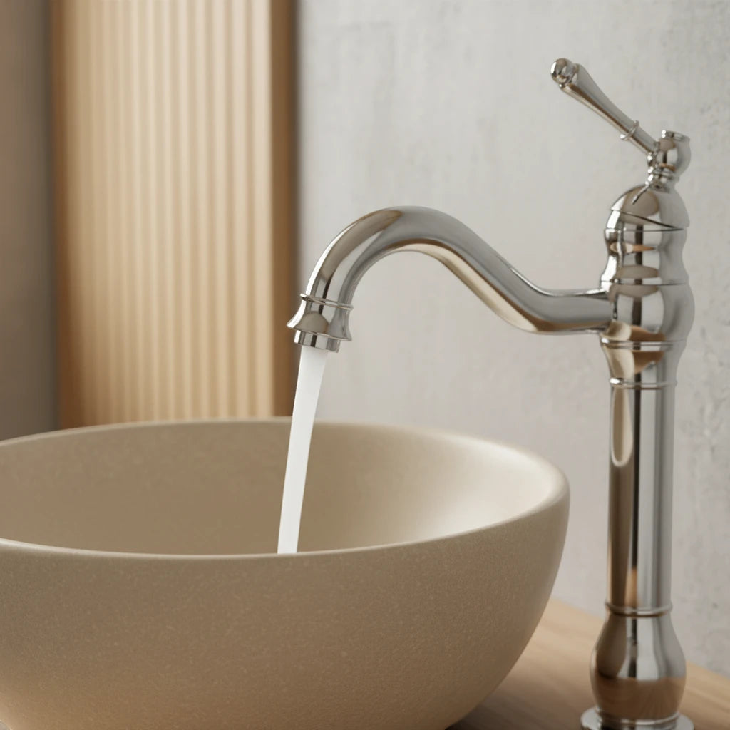 Robinet salle de bain lavabo vintage mitigeur rétro - Argenté - Laiton