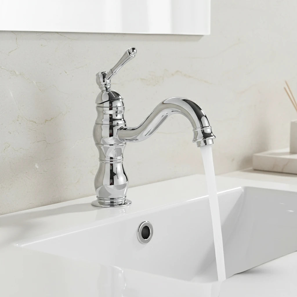 Robinet salle de bain lavabo vintage mitigeur rétro - Argenté - Laiton