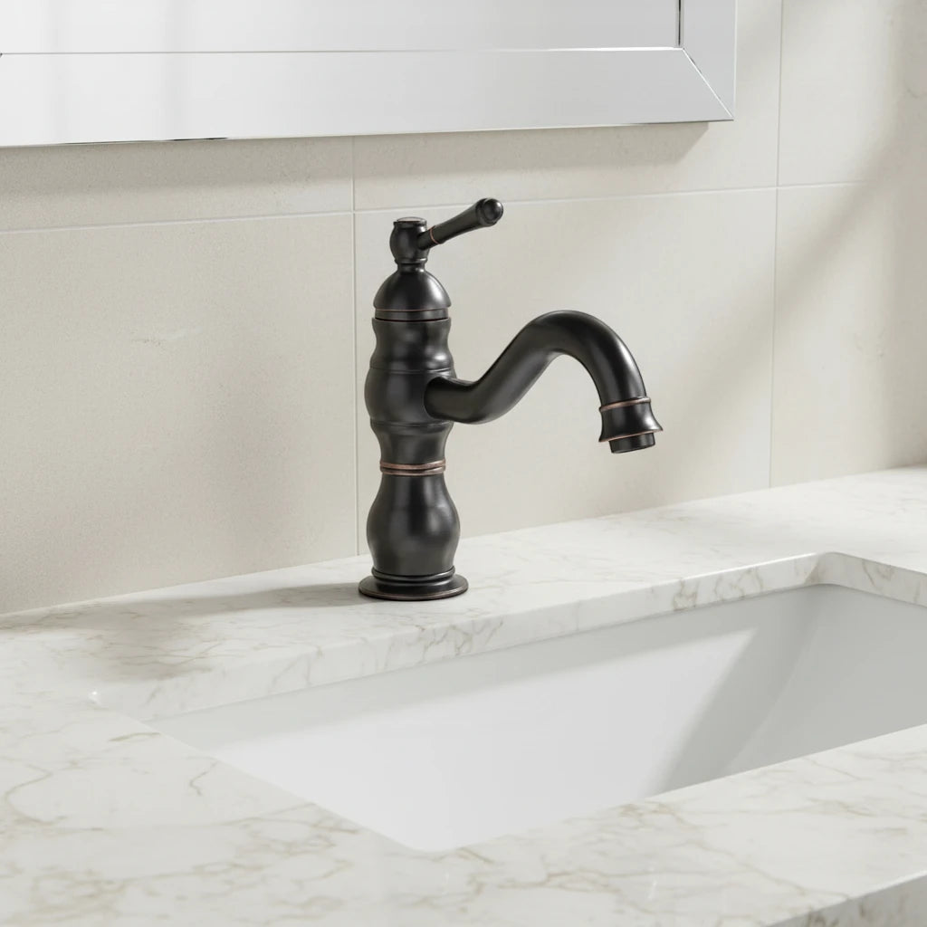Robinet salle de bain lavabo vintage mitigeur rétro - Noir - Laiton