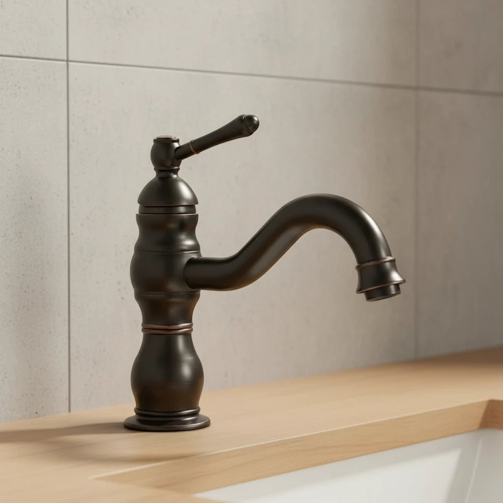 Robinet salle de bain lavabo vintage mitigeur rétro - Noir - Laiton