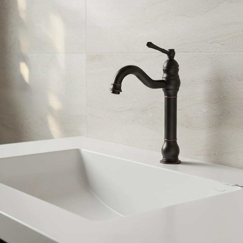 Robinet salle de bain lavabo vintage mitigeur rétro - Noir - Laiton