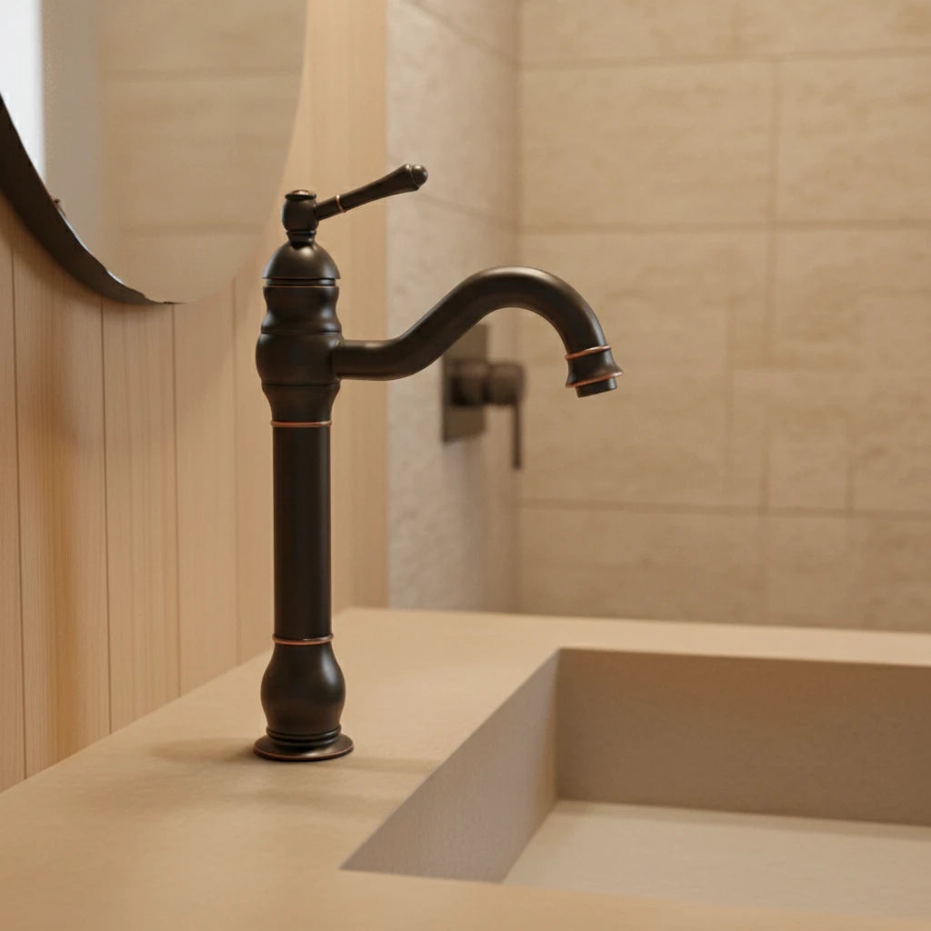 Robinet salle de bain lavabo vintage mitigeur rétro - Noir - Laiton