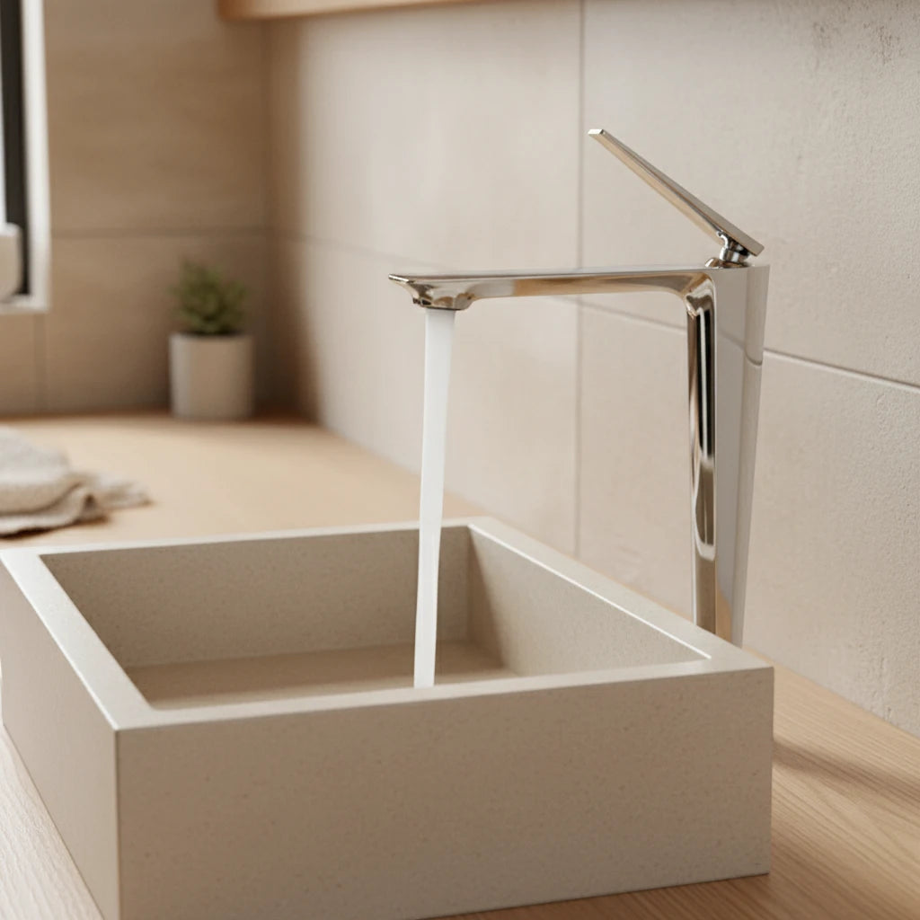 Robinet salle de bain mitigeur design - Argenté - Laiton