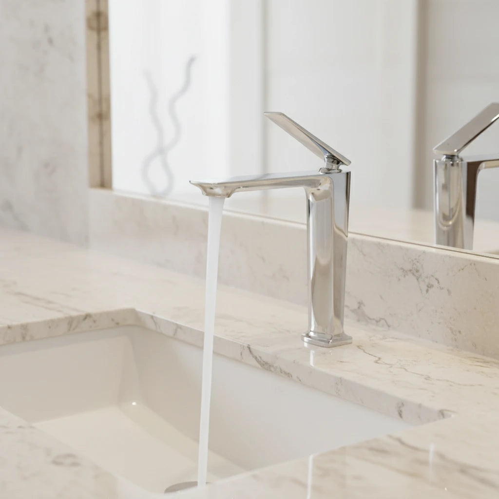 Robinet salle de bain mitigeur design - Argenté - Laiton