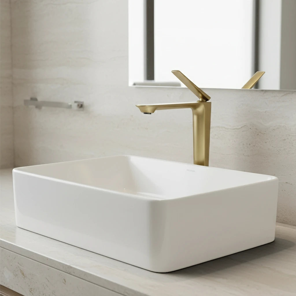 Robinet salle de bain mitigeur design - Doré - Laiton
