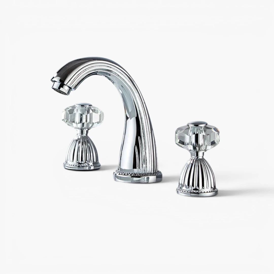 Robinet salle de bain rétro classique double poignées strass - Argenté - Laiton