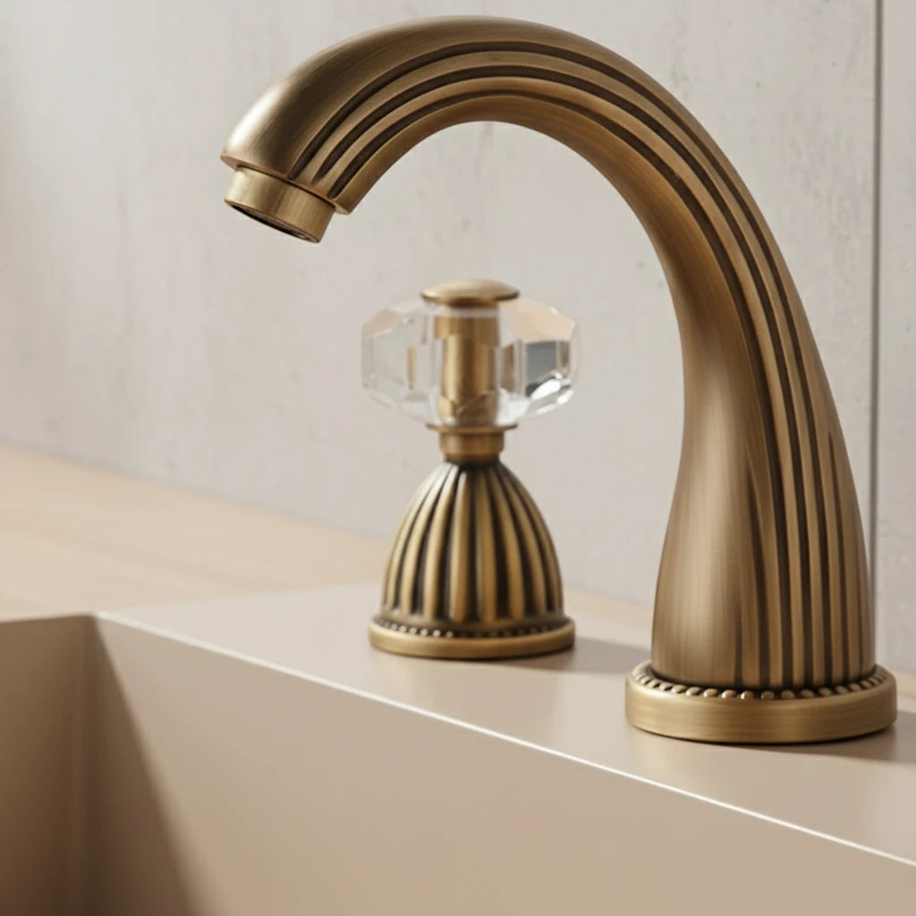 Robinet salle de bain rétro classique double poignées strass - Doré - Laiton
