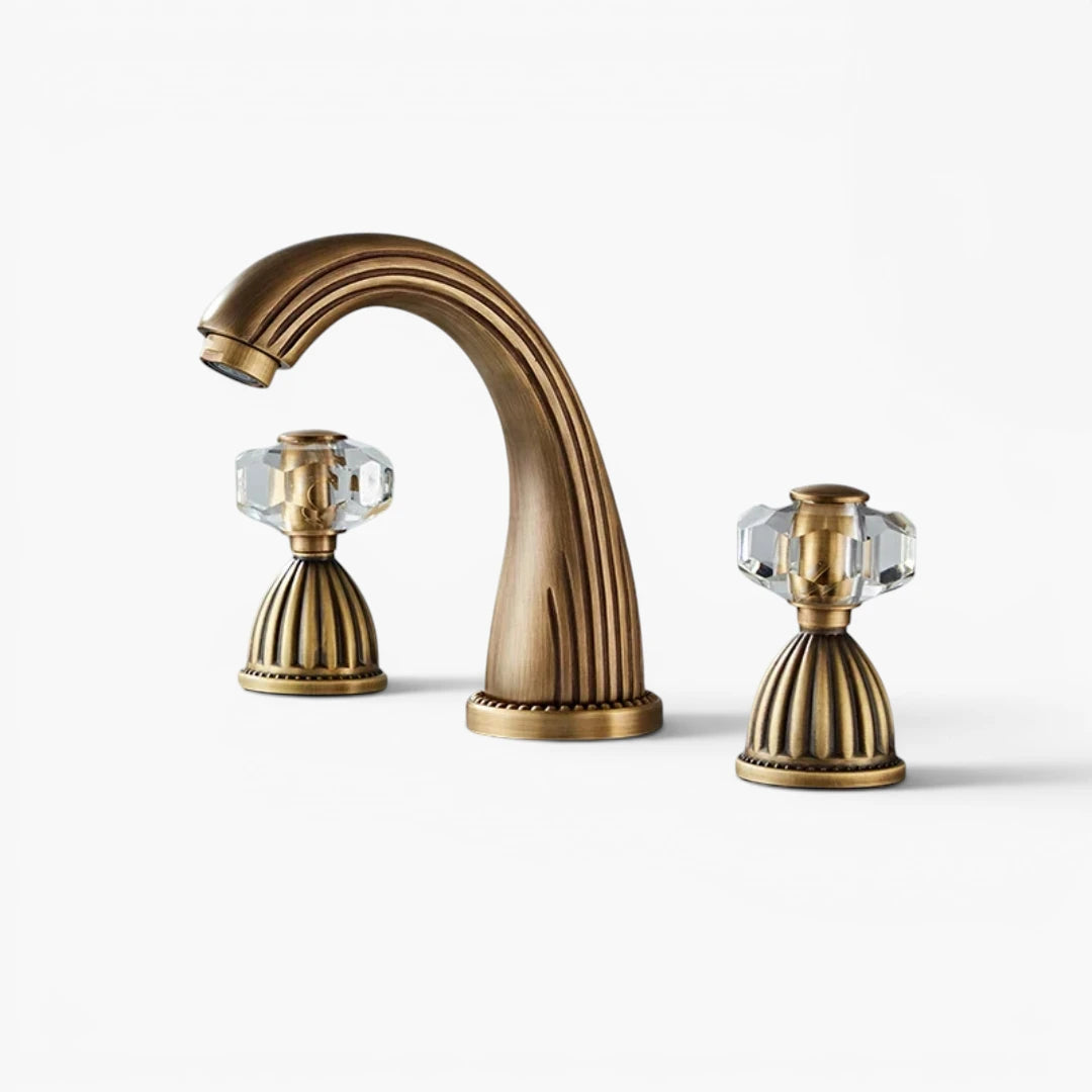 Robinet salle de bain rétro classique double poignées strass - Doré - Laiton
