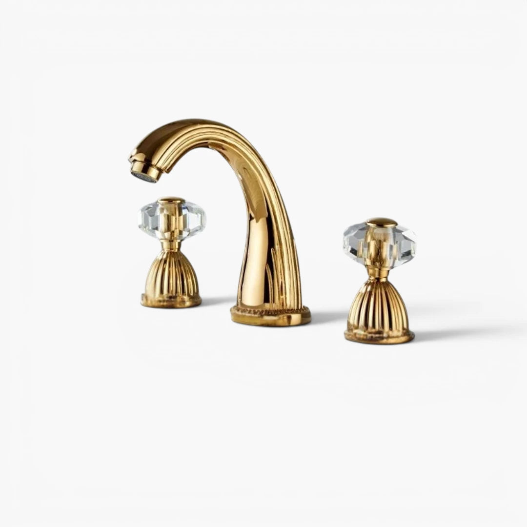 Robinet salle de bain rétro classique double poignées strass - Doré - Laiton