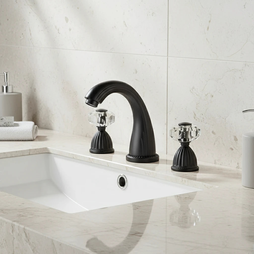 Robinet salle de bain rétro classique double poignées strass - Noir - Laiton