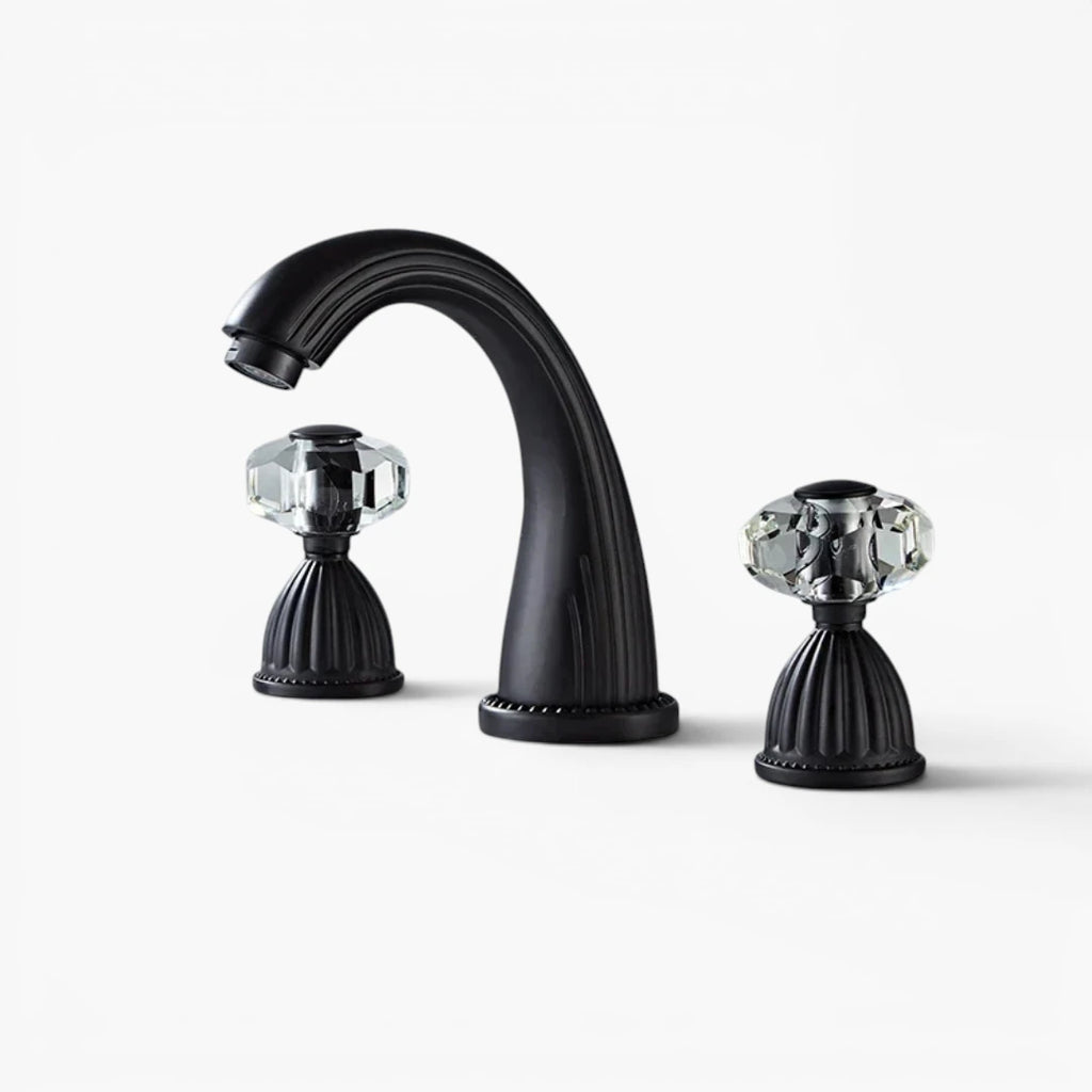Robinet salle de bain rétro classique double poignées strass - Noir - Laiton