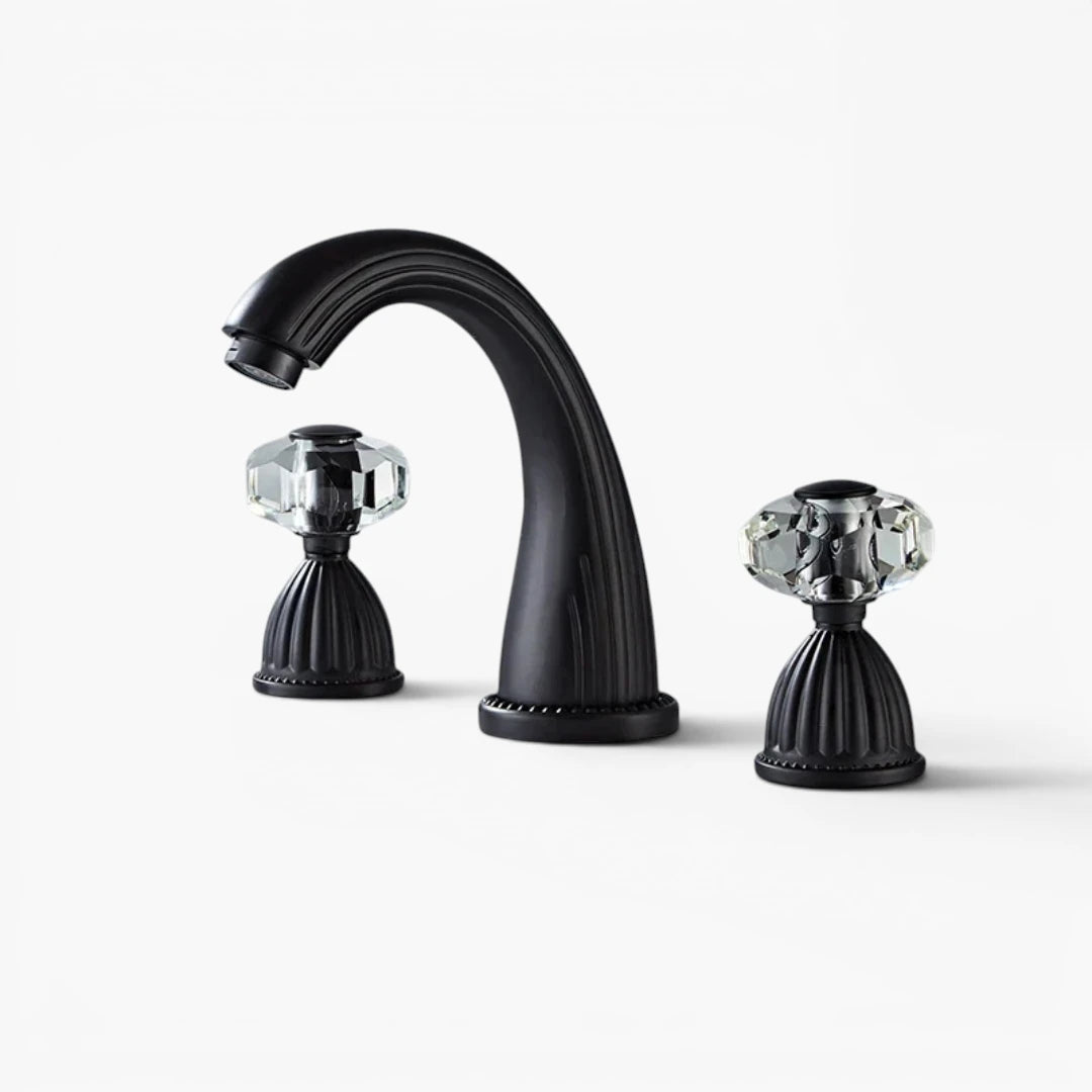 Robinet salle de bain rétro classique double poignées strass - Noir - Laiton