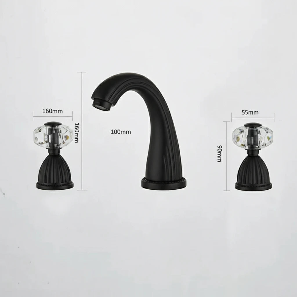 Robinet salle de bain rétro classique double poignées strass - Noir - Laiton