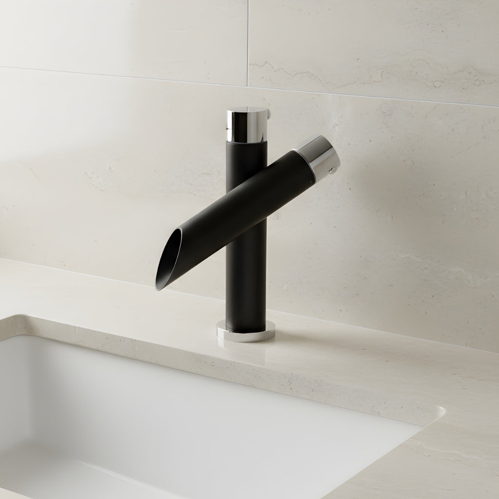 Robinet style bambou lavabo salle de bain - Noir - Laiton
