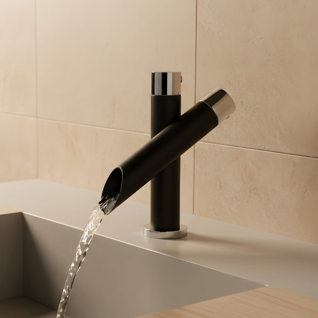 Robinet style bambou lavabo salle de bain - Noir - Laiton