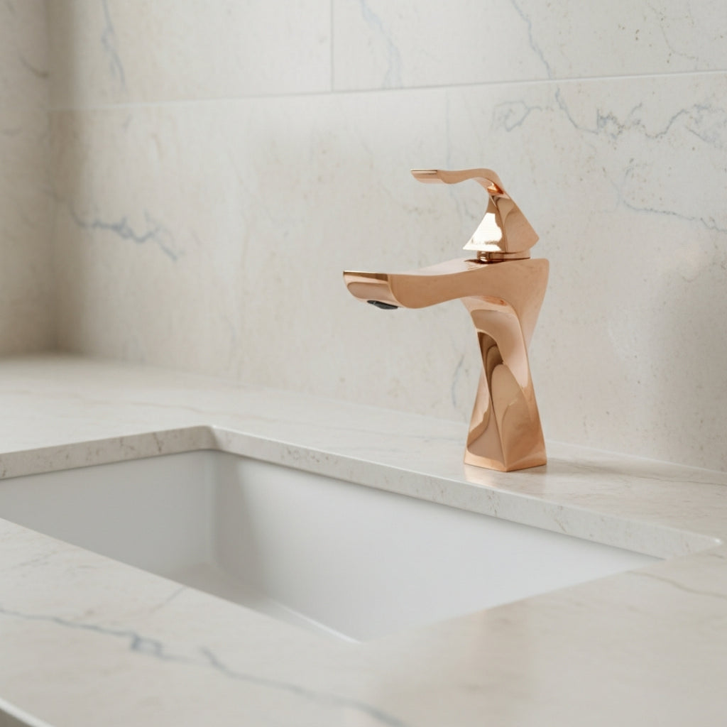 Robinet torsade mitigeur salle de bain lavabo - Doré - Laiton