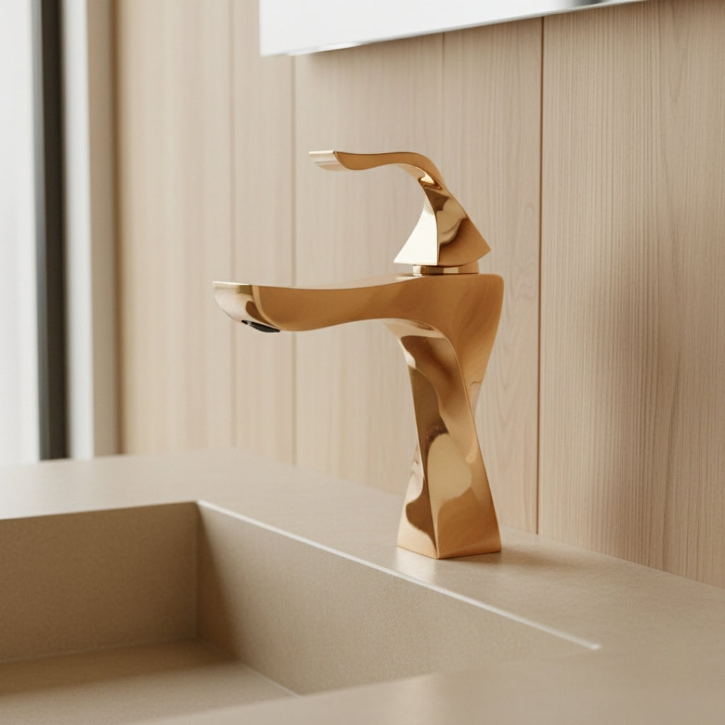 Robinet torsade mitigeur salle de bain lavabo - Doré - Laiton