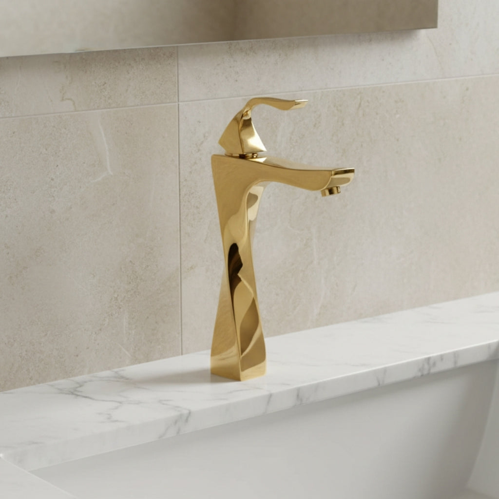 Robinet torsade mitigeur salle de bain lavabo - Doré - Laiton