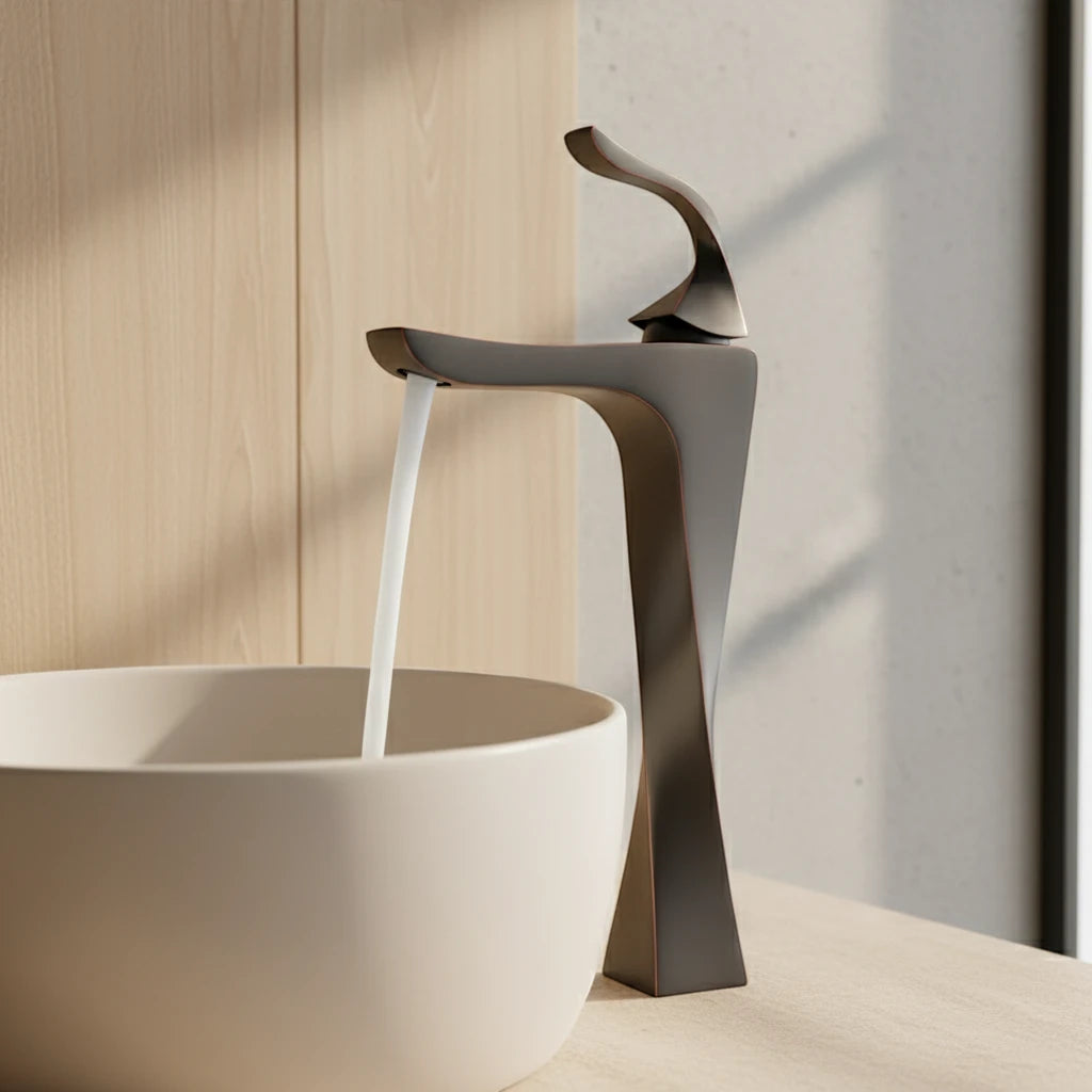 Robinet torsade mitigeur salle de bain lavabo - Noir - Laiton