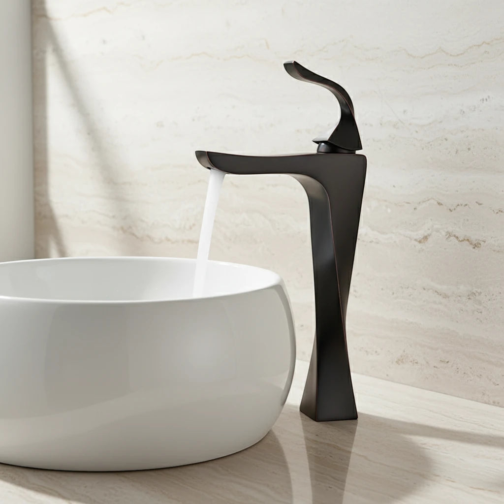 Robinet torsade mitigeur salle de bain lavabo - Noir - Laiton