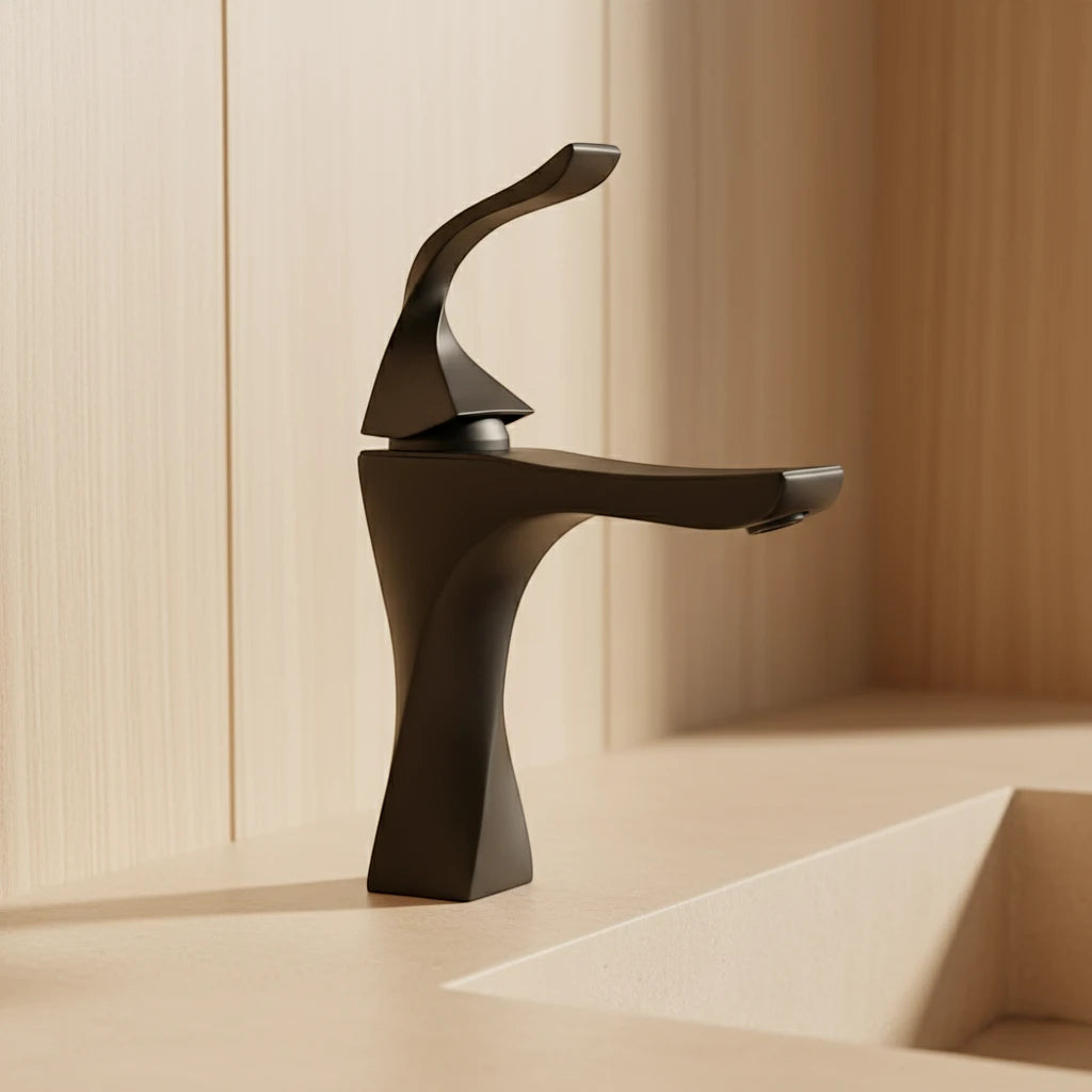 Robinet torsade mitigeur salle de bain lavabo - Noir - Laiton
