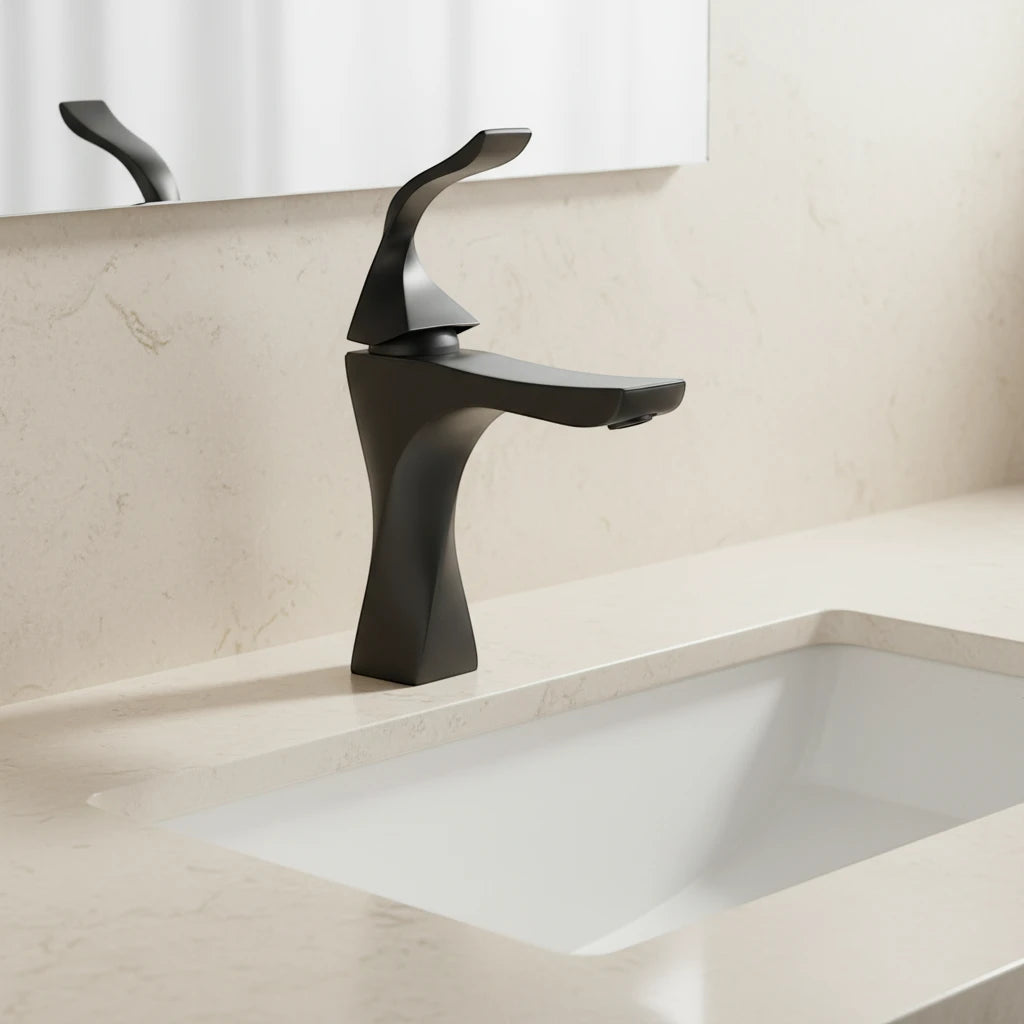 Robinet torsade mitigeur salle de bain lavabo - Noir - Laiton
