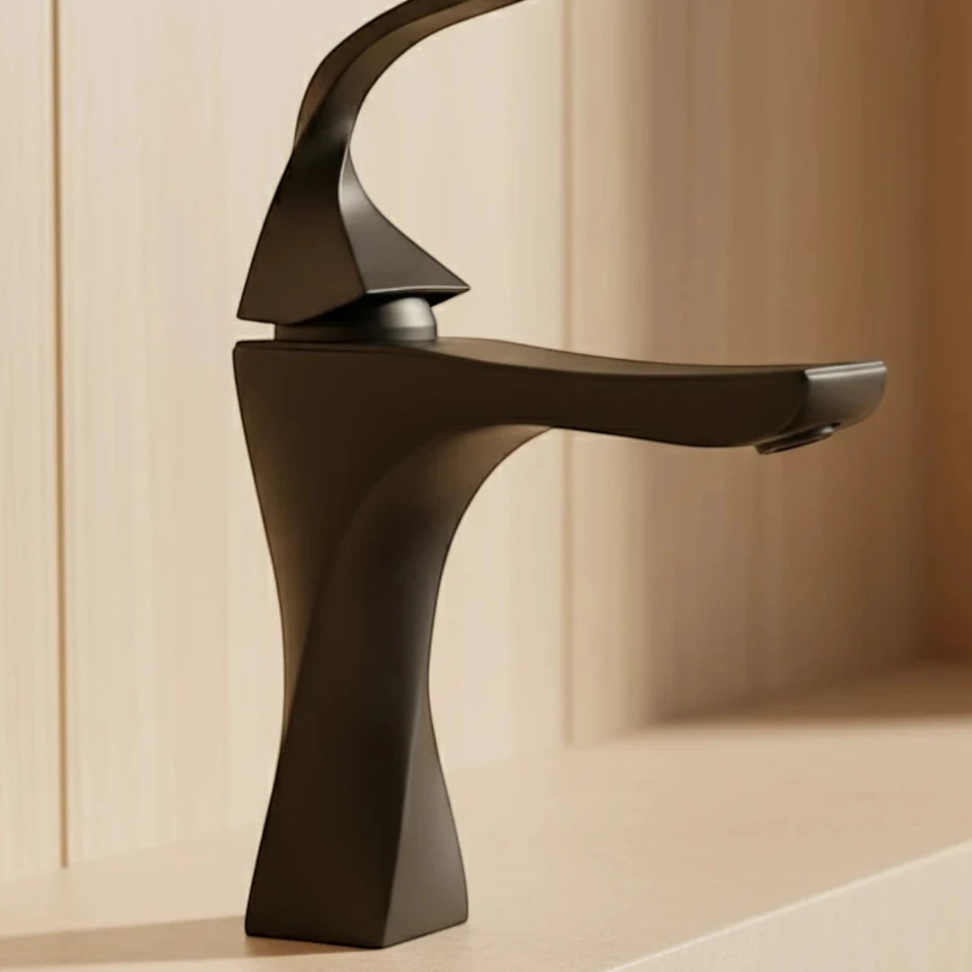 Robinet torsade mitigeur salle de bain lavabo - Noir - Laiton