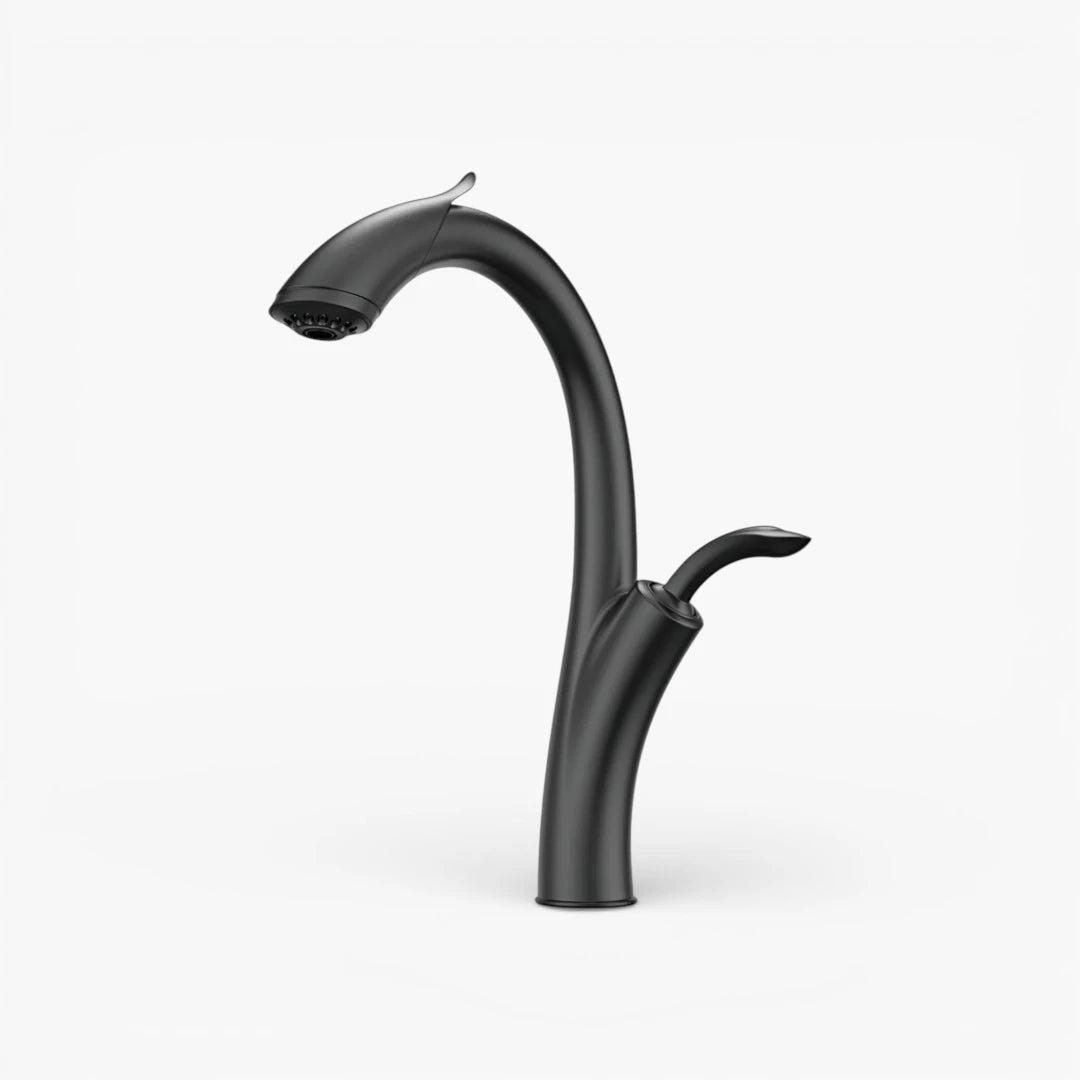Robinet évier cuisine design flexible douchette - Noir - Laiton