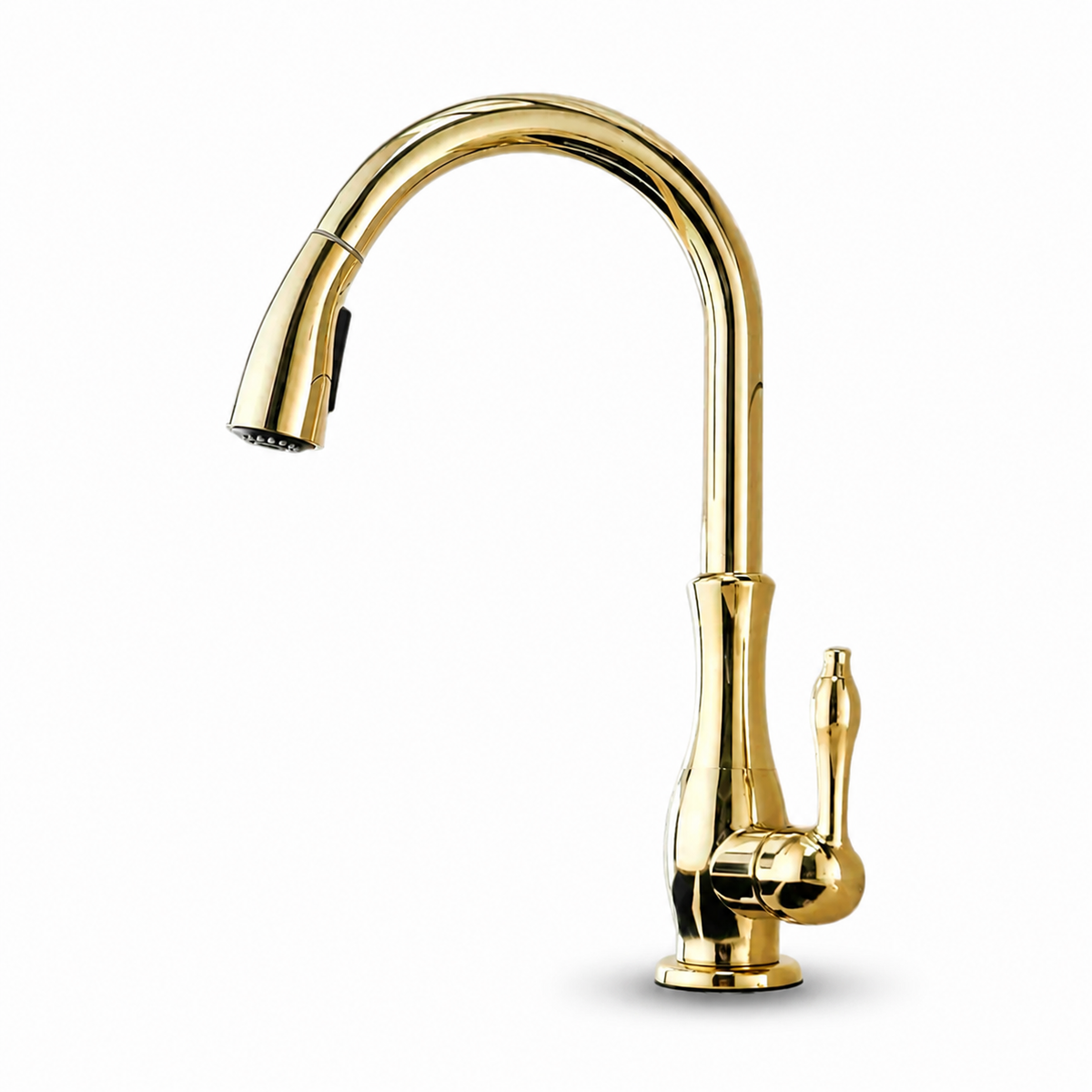 Robinet évier cuisine rétro arrondi flexible douchette - Doré - Laiton