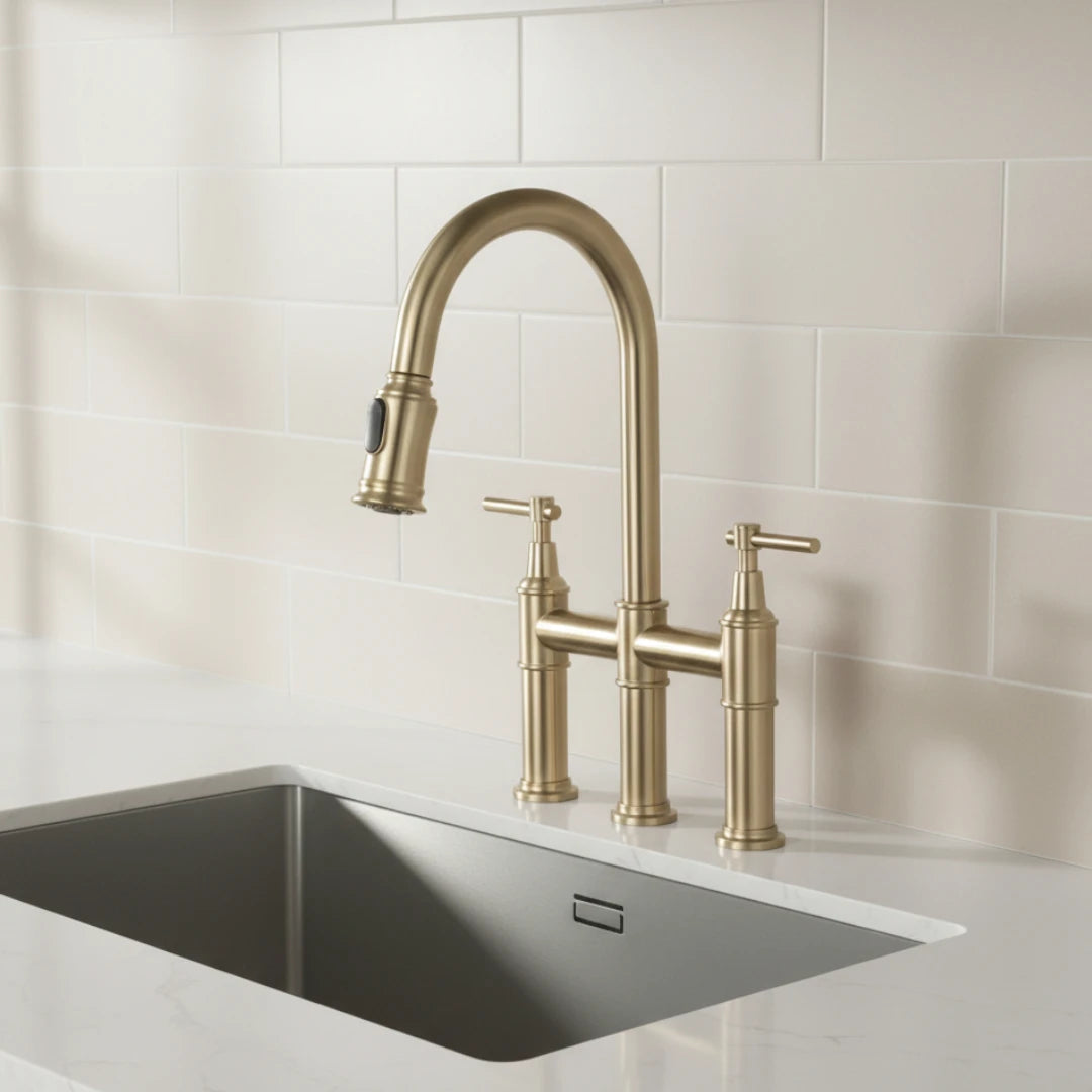 Robinet évier cuisine rétro flexible douchette - Doré - Laiton