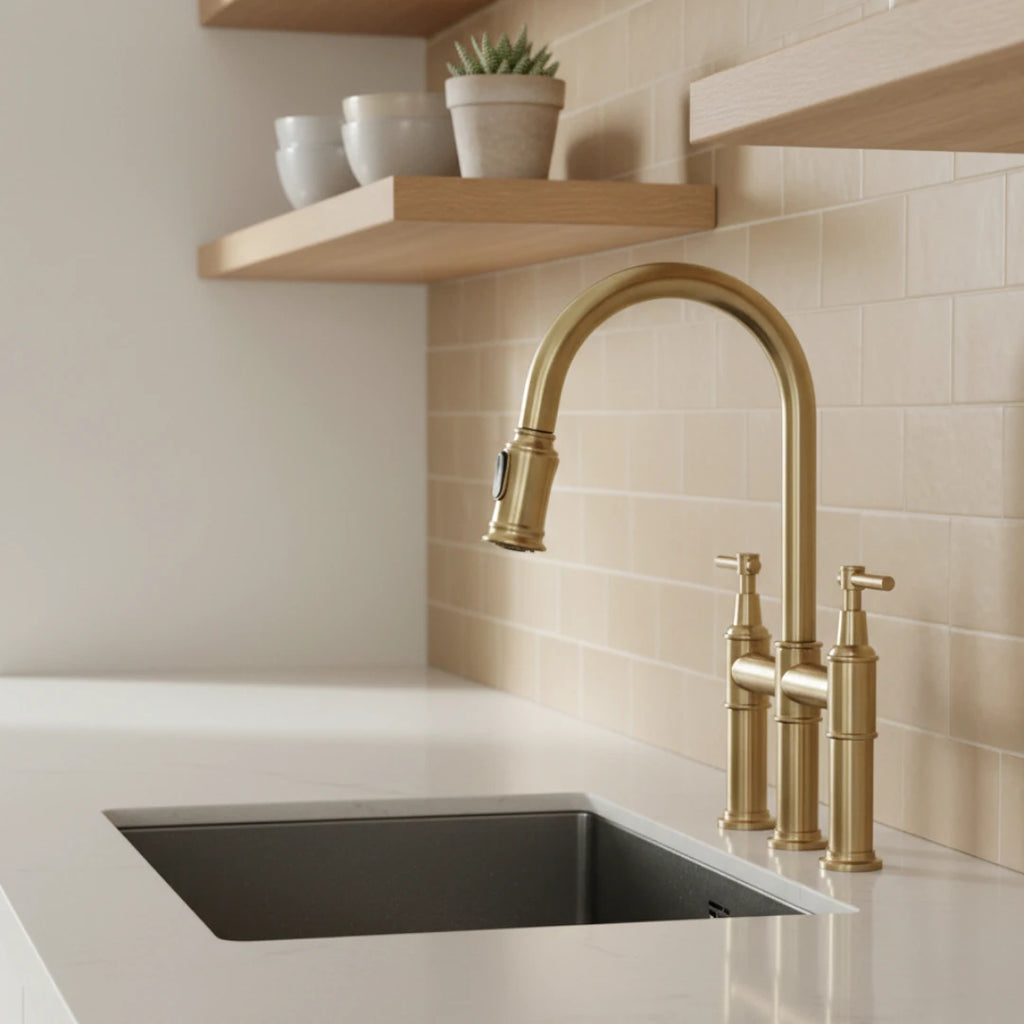 Robinet évier cuisine rétro flexible douchette - Doré - Laiton