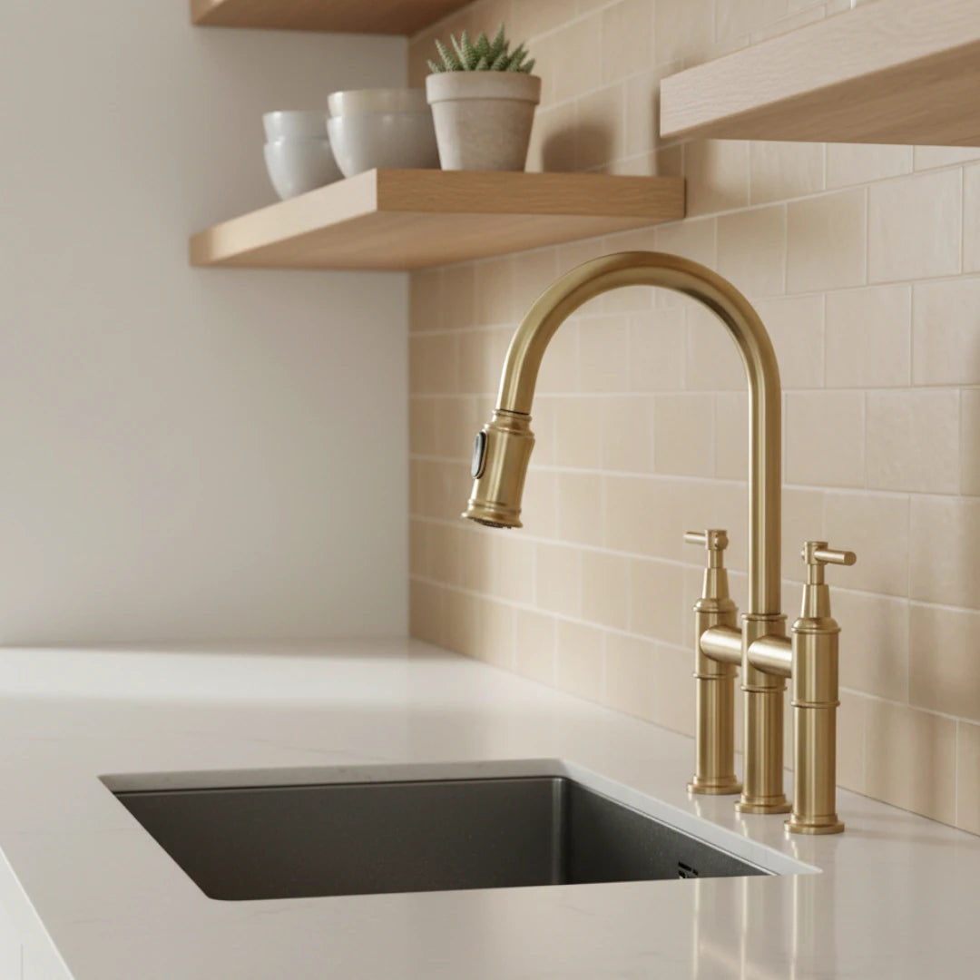 Robinet évier cuisine rétro flexible douchette - Doré - Laiton